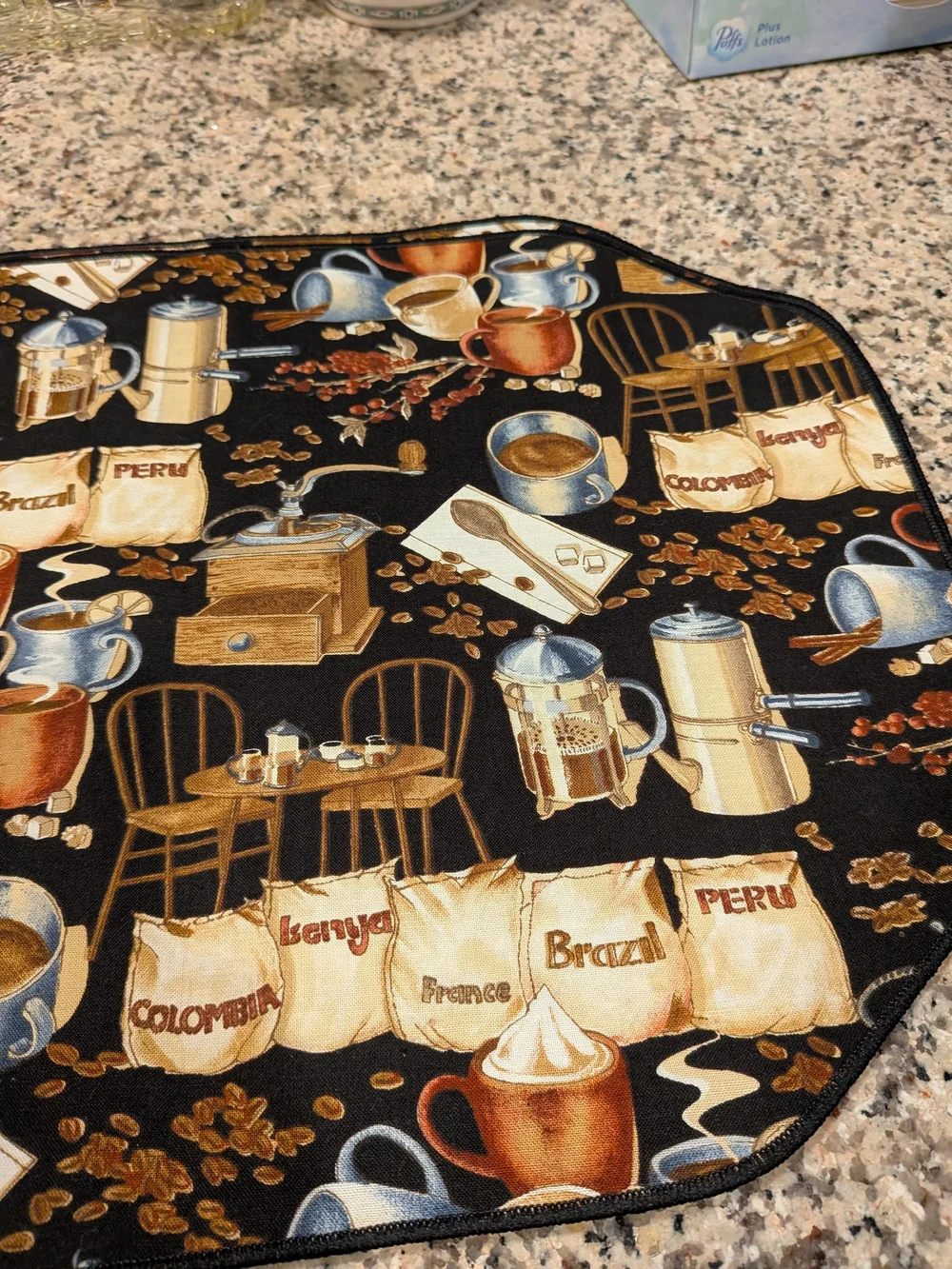 Home Kitchen Coffee-Themed Black Table Placemat Set Of 4 NOS Vintage Cafe 90s